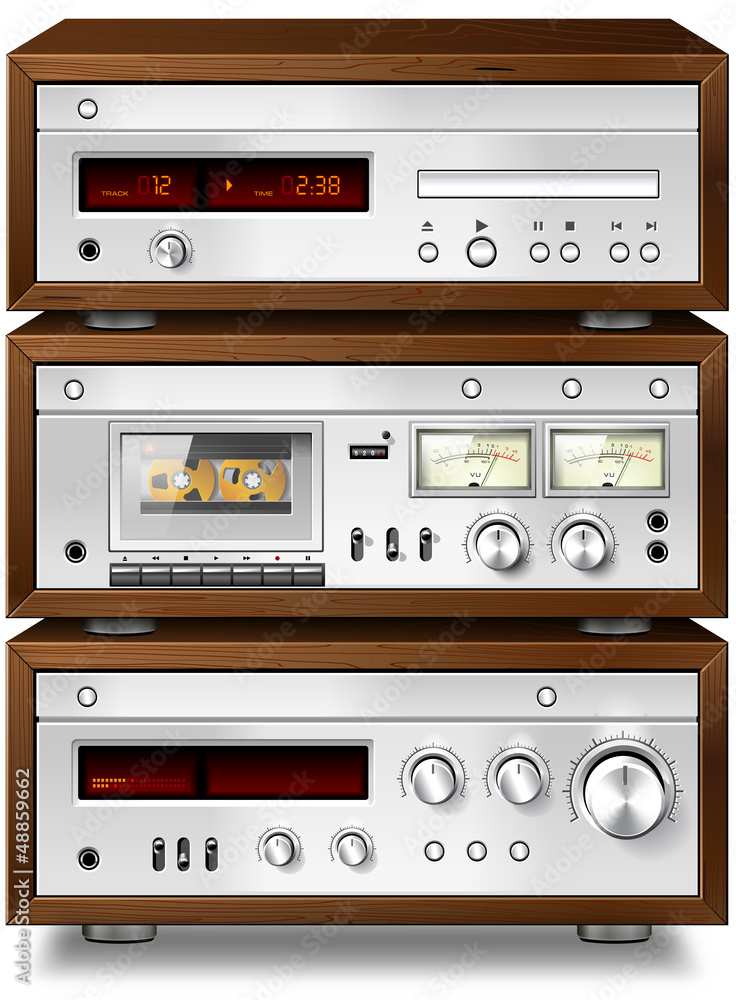 Obraz premium Music Stereo Audio Compact Cassette Deck with Amplifier and CD p