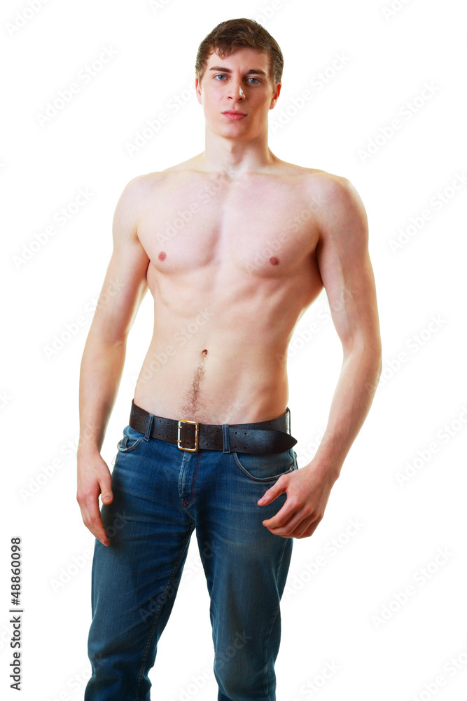 portrait of topless athletic man