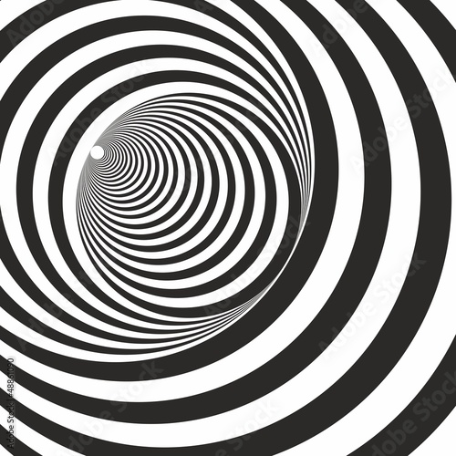 A black and white relief tunnel. Optical illusion