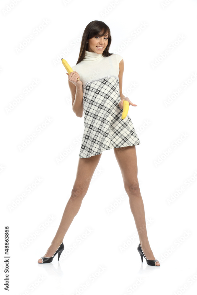 Positive attractive girl playing with banana Positive attractive girl playing with banana