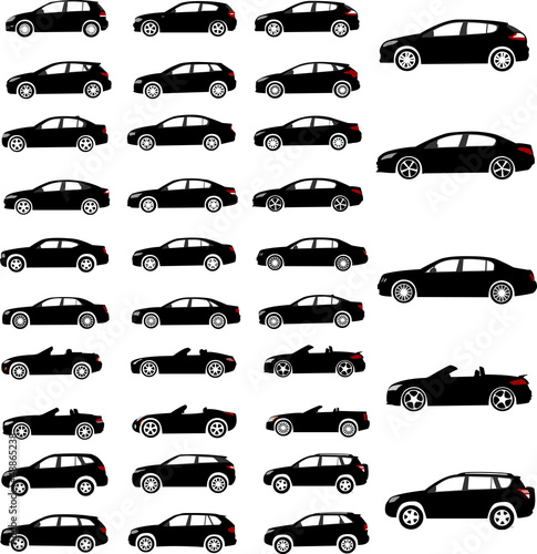 Set of various car sorted by classes