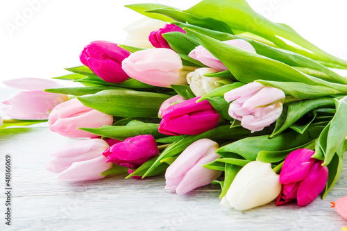 Fototapeta Naklejka Na Ścianę i Meble -  Purple, pink and white tulips bunch