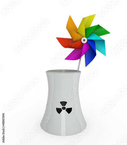 rainbow pinwheel over nuclear industry