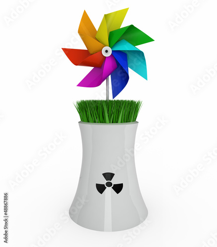 rainbow pinwheel over nuclear industry