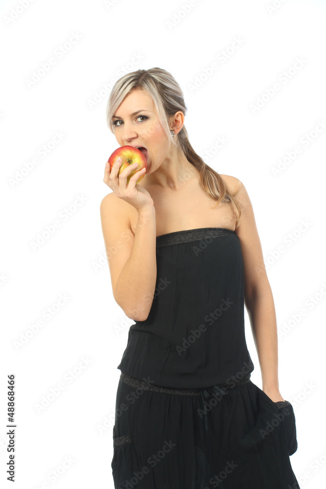Positive attractive girl playing with apple Positive attractive girl playing with apple