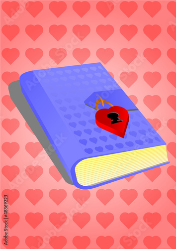 Blue diary with a padlock on little hearts