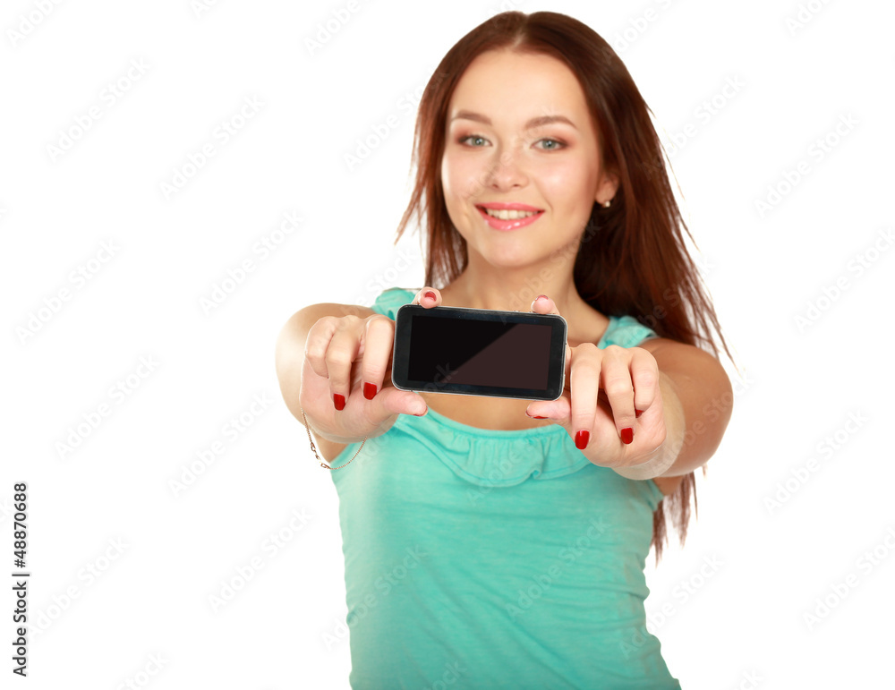 Portrait of beautiful young female using cellphone Portrait of beautiful young female using cellphone