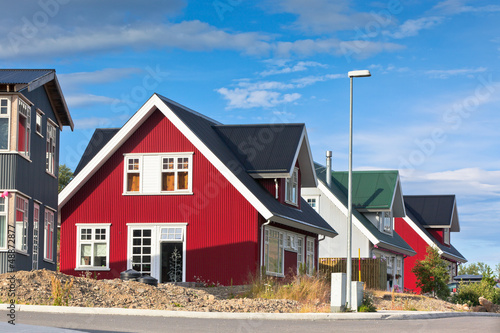 Bright Siding Houses in Small Iceland Town