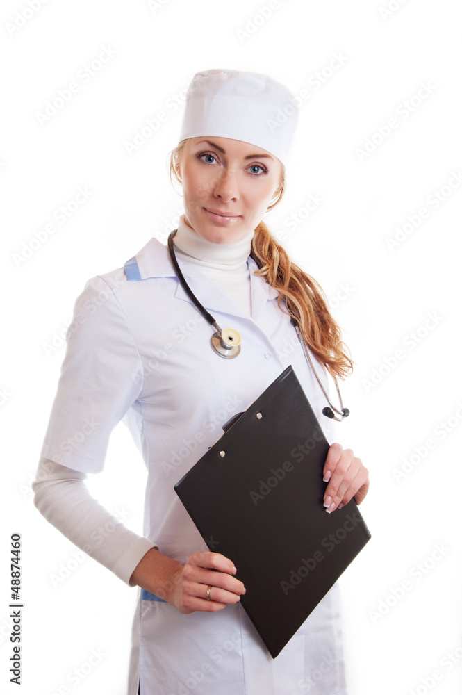 Medical doctor woman with stethoscope and papers Medical doctor woman with stethoscope and papers