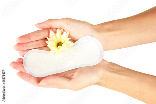 Fototapeta Naklejka Na Ścianę i Meble -  woman's hands holding a daily sanitary pad