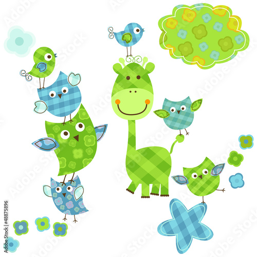 cute birds & giraffe