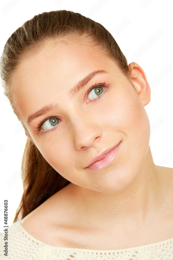 A beautiful woman, portrait isolated on white background