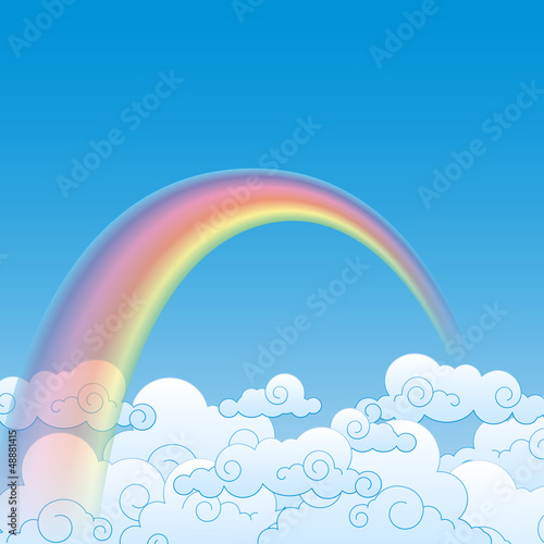 Colorful Rainbow With Cloud  Vector Illustration