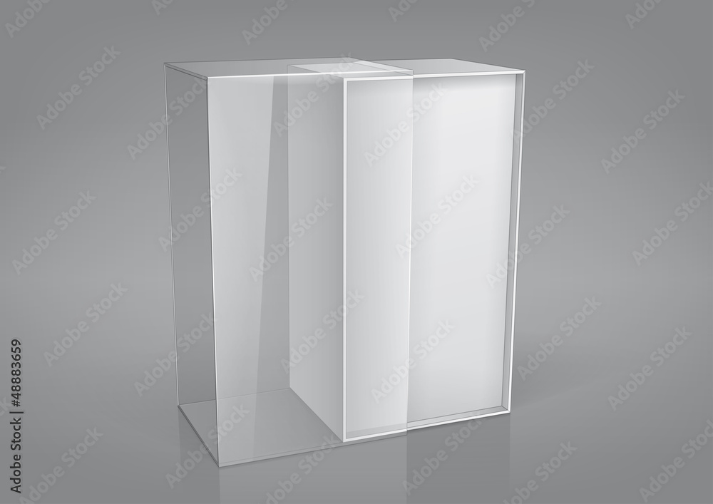 Empty opened packaging box with a transparent plastic window