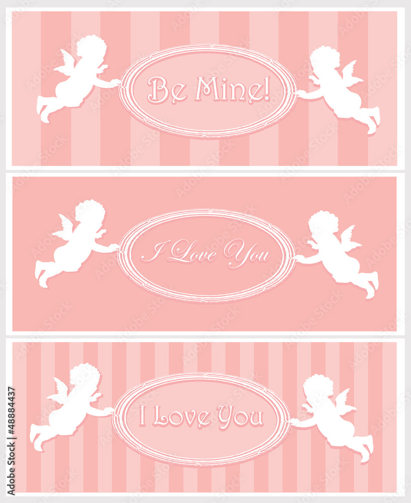 Set of Valentine cards with cupids and copy space
