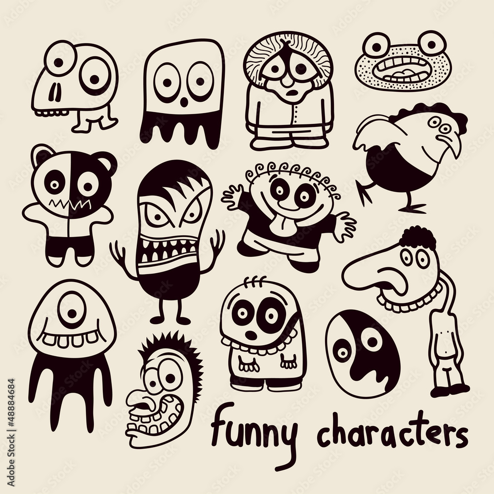 Set of funny cartoon characters.