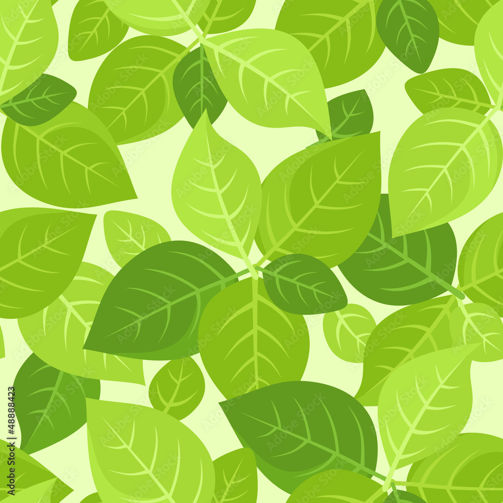 Seamless background with green leaves. Vector illustration.