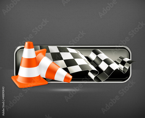 Racing banner with traffic cones
