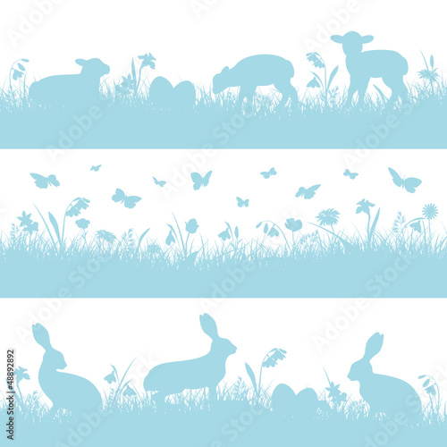 3 Blue Easter Header Meadow Bunny Sheep