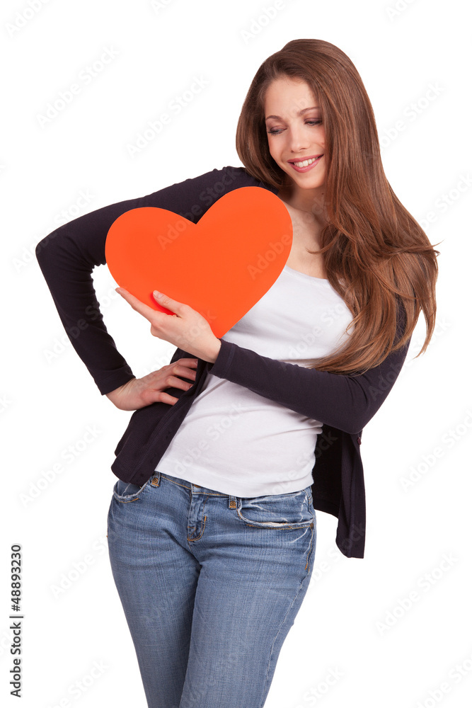Beautiful young woman holding a heart Beautiful young woman holding a heart