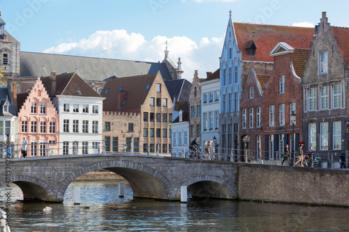 Classic view of channels of Bruges. Belgium. 