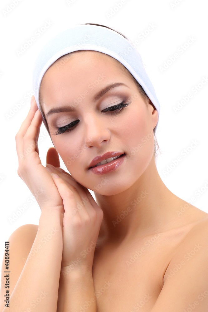 Young woman in gray headband, isolated on white Young woman in gray headband, isolated on white