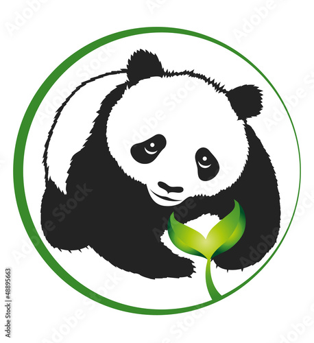 Fototapeta Naklejka Na Ścianę i Meble -  silhouette panda and green sprout, eco emblem