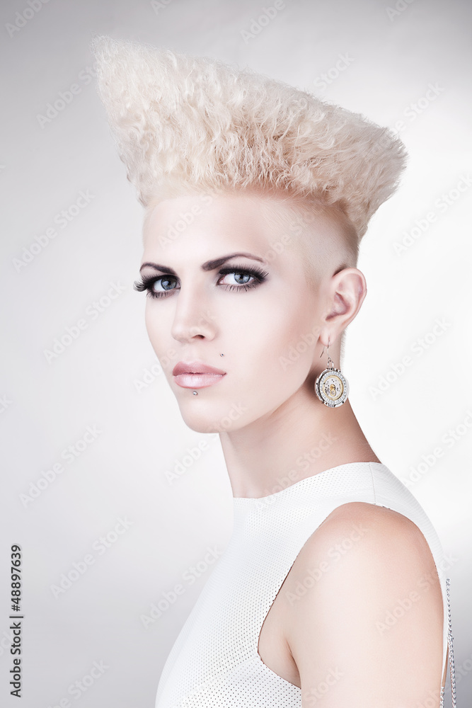 close-up portrait of beautiful pretty punk blond woman