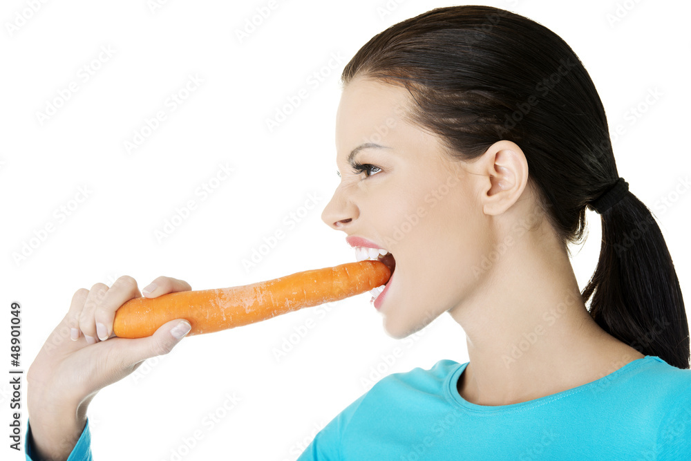 Happy beautiful woman with carrot Happy beautiful woman with carrot