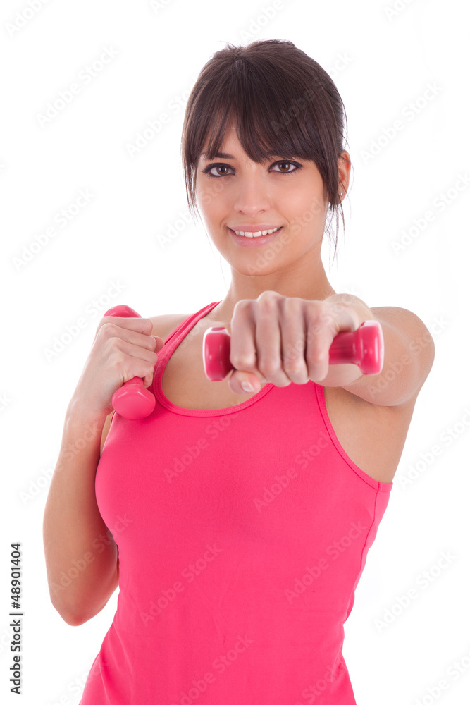 Portrait of a fitness woman working out with free weights Portrait of a fitness woman working out with free weights
