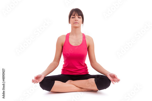 Beautiful caucasian woman in yoga position