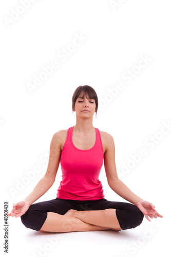 Beautiful caucasian woman in yoga position