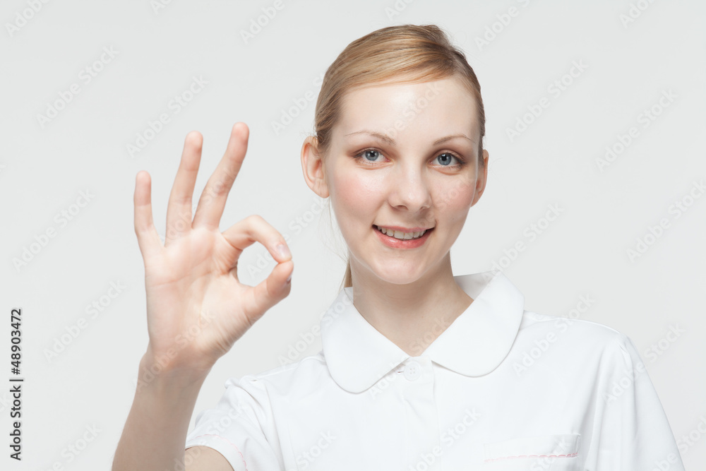 Beautiful caucasian nusre on white background