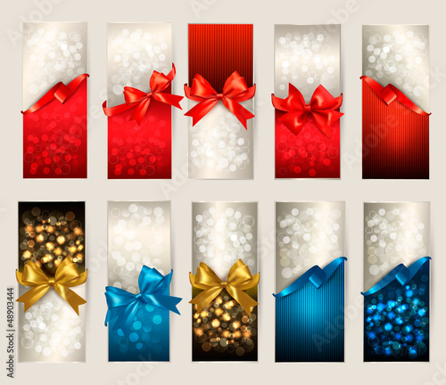 Collection of beautiful gift cards with color gift bows with rib