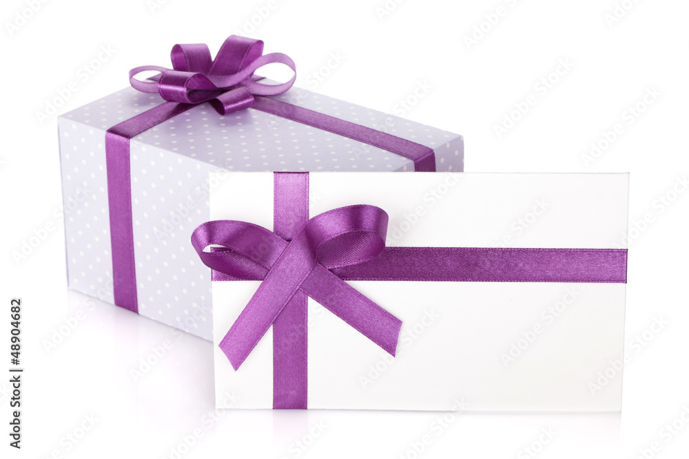 Gift box and letter with ribbon and bow Gift box and letter with ribbon and bow