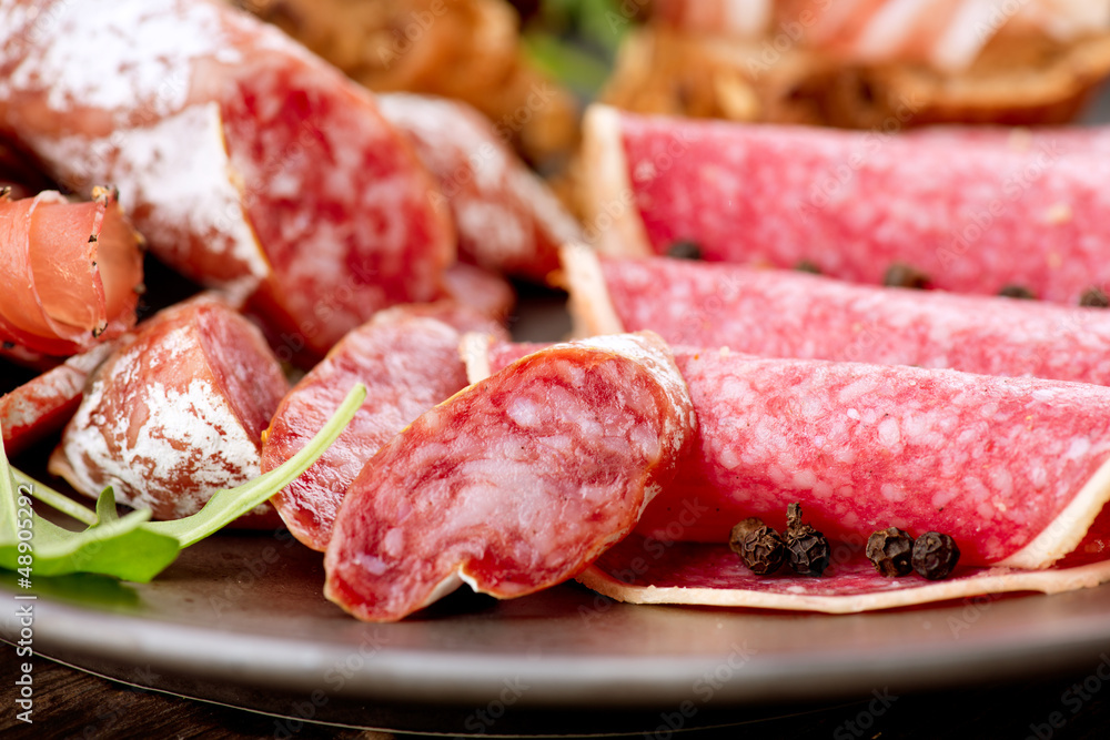 Sausage. Various Italian Ham, Salami and Bacon