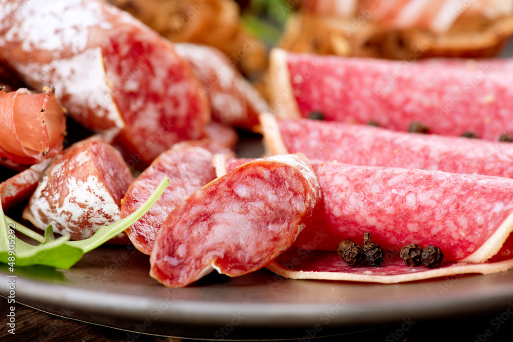 Sausage. Various Italian Ham, Salami and Bacon Sausage. Various Italian Ham, Salami and Bacon