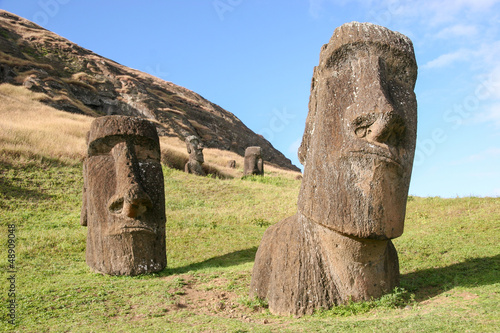Photos Several moai at Rano Raraku quarry on Easter Island