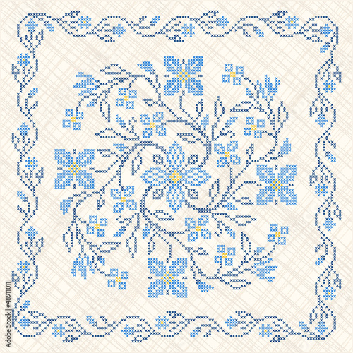 Cross-stitch embroidery in Ukrainian style