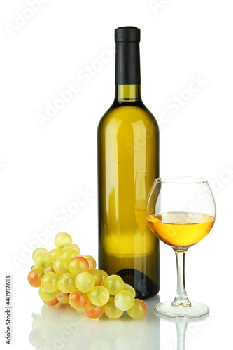 composition of wine and grapes isolated on white