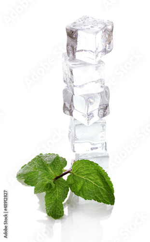 Ice with mint isolated on white