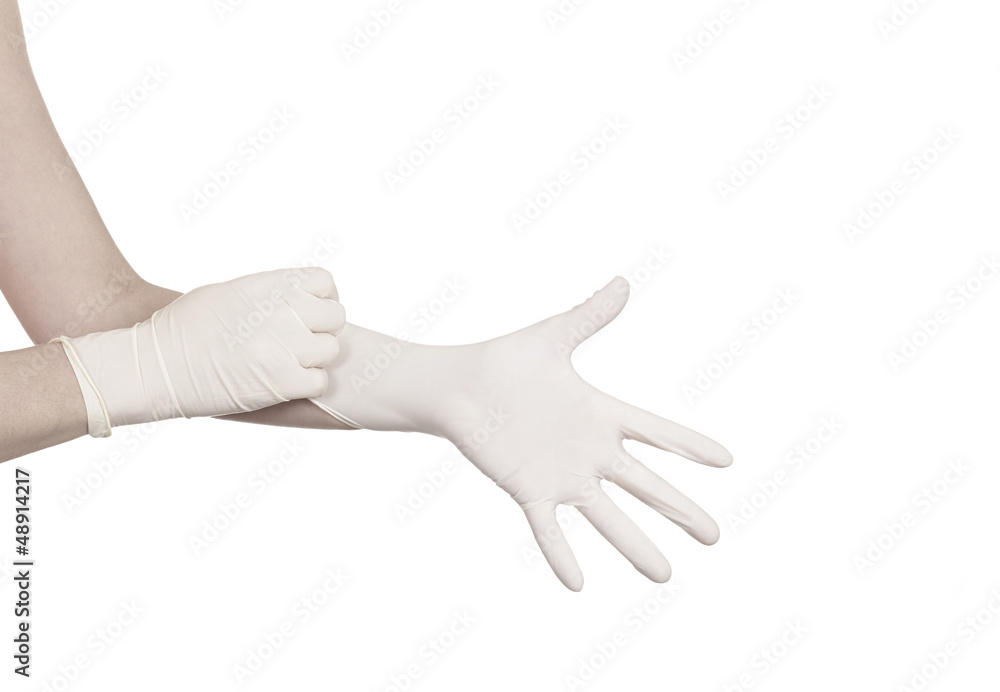 Pulling on surgical glove