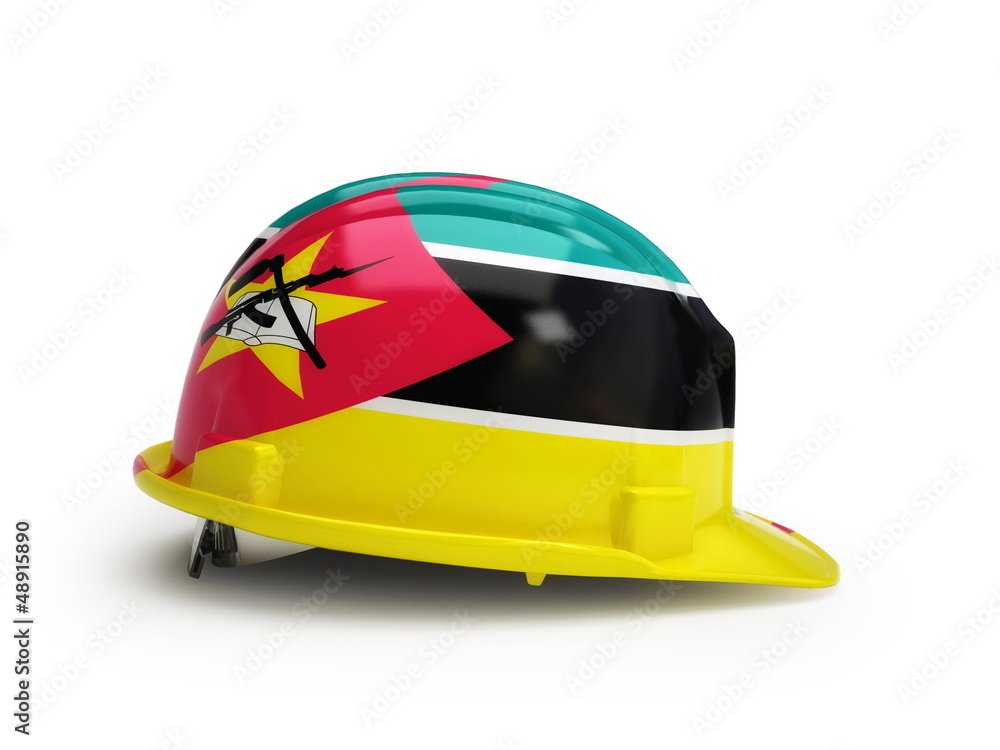 Fototapeta premium Mozambican flag on construction helmet