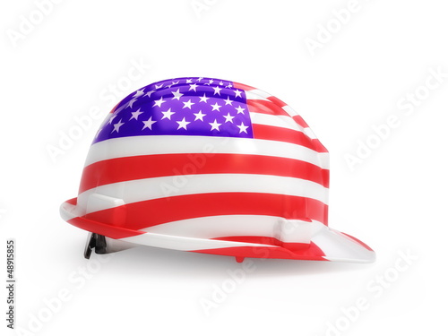 United States flag on construction helmet