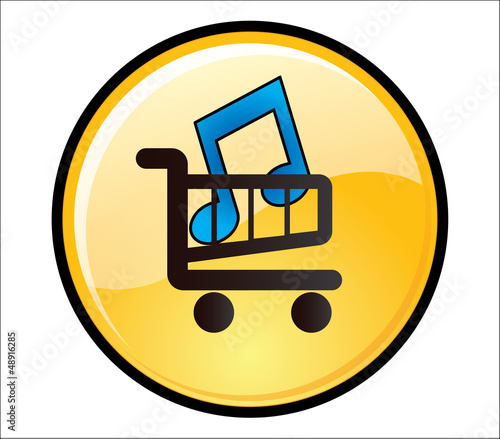Buy Music Button - glossy button with music icon shopping trolly