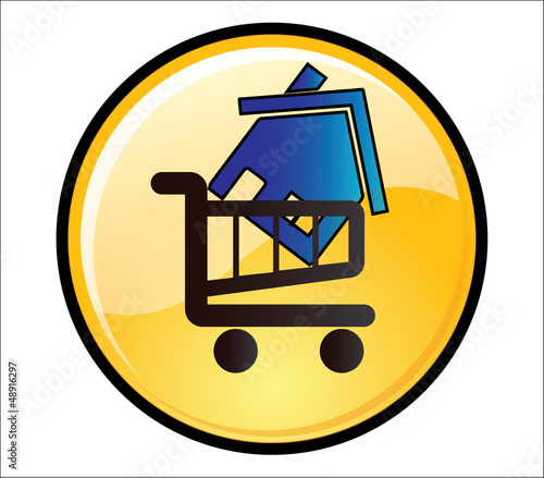 Buy House Button - glossy button with a house on shopping trolly