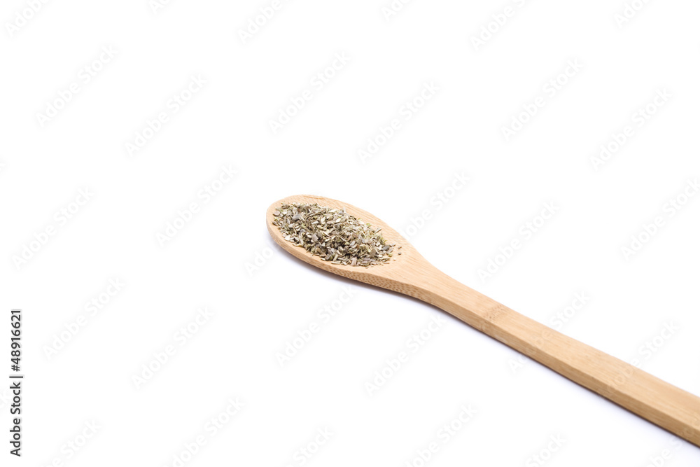 Oregano auf Holzlöffel Oregano auf Holzlöffel