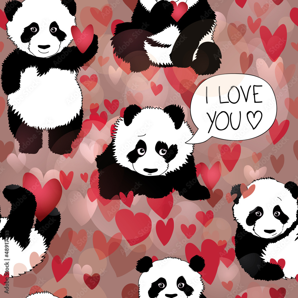 Cute Panda falls in love / Romantic seamless wallpaper Stock Vector | Adobe  Stock