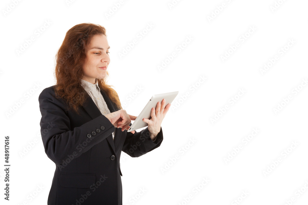 Eine junge Frau arbeitet mit ihren Tablet-PC Eine junge Frau arbeitet mit ihren Tablet-PC