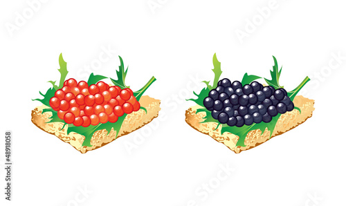 Canapes with black and red caviar